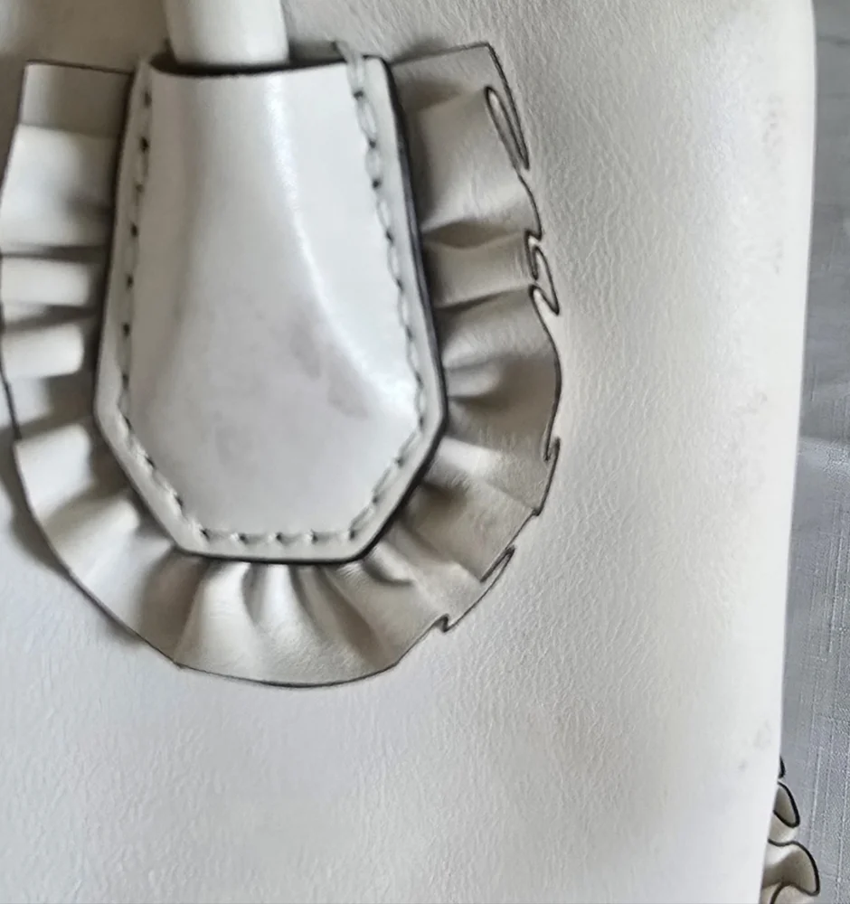 Michael Michael Kors Mercer Gallery Bag Ruffled White Leather Satchel Purse - Picture 14 of 16